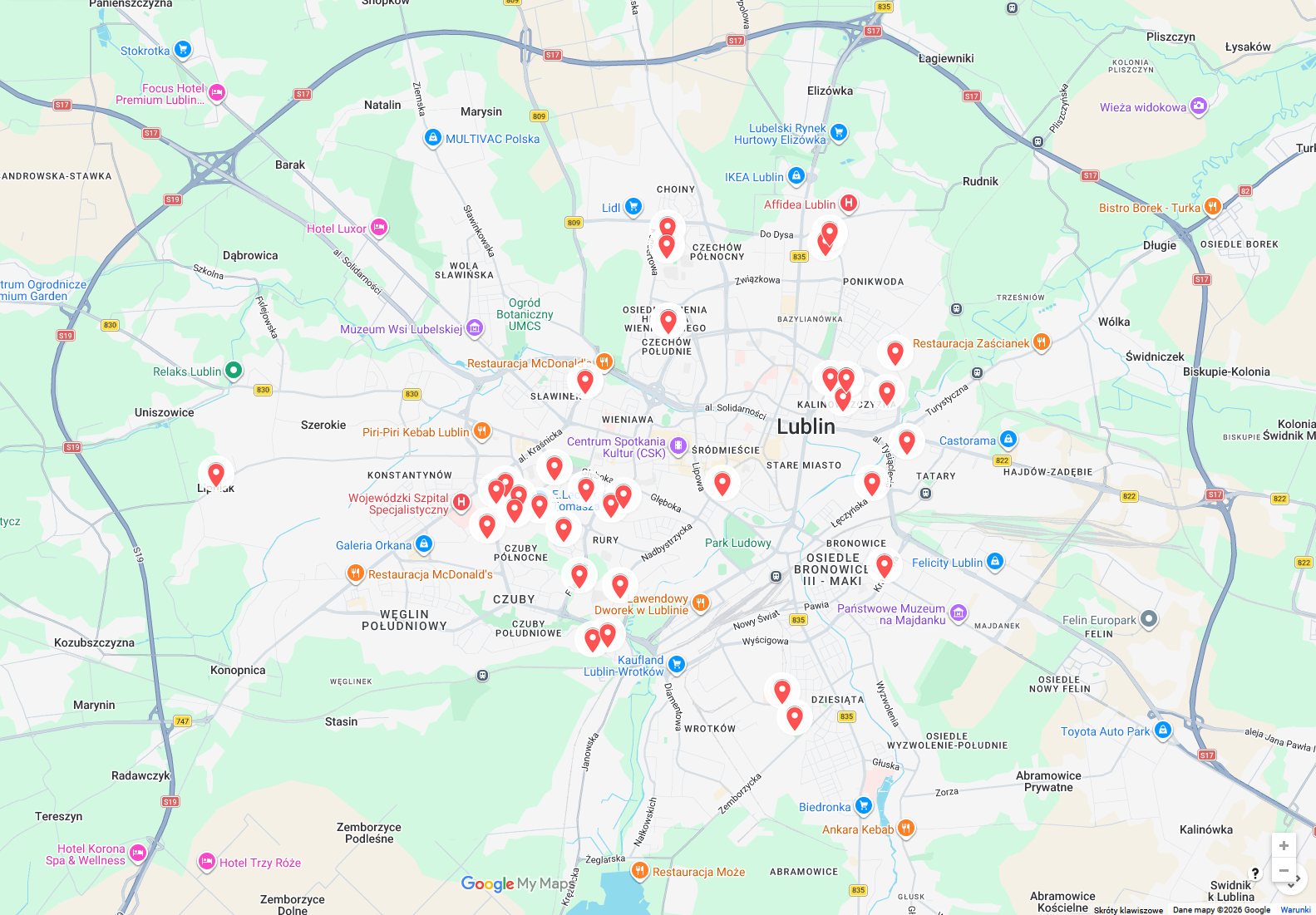 Świadectwa charakterystyki energetycznej wykonane przez GeoProperties w 2026 roku mapa Lublina
